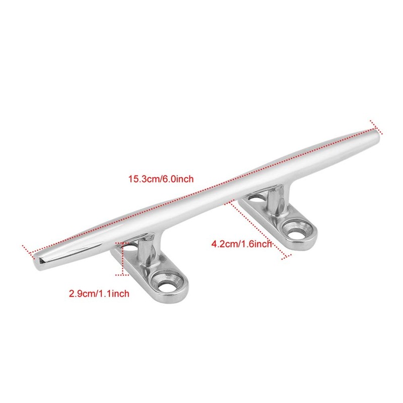 Boat Cleat 15 cm Classic Silver Flat Cleat 316 Stainless