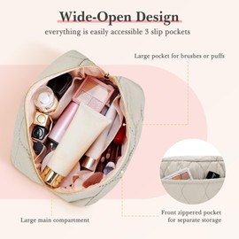 Noozion Makeup Bag, Travel Cosmetic Bag, Puffy Padded Make Up Bag for Women, Makeup Organizer Case, Wide-open Pouch Purse, Travel Essentials