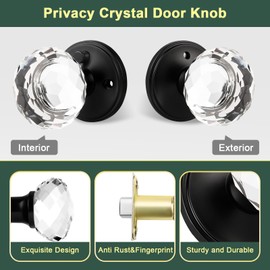 Lepushom 1 Pack Crystal Door Knobs Interior, Elegant Matte Black Glass Door Knobs, Keyless Privacy Door Locks for Bedrooms and Bathrooms