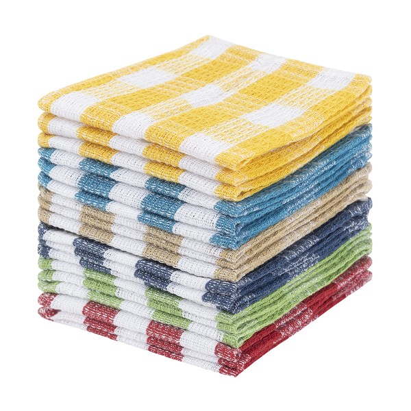 American Linen Paquete económico de 18 paños de cocina de algodón, vibrantes, ligeros, reutilizables y lavables, juego de 18 paños de mano de calidad de 12 x 12 pulgadas