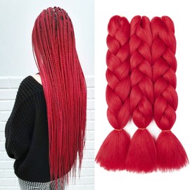 Gairyan Braiding Hair Extensions Ombre Jumbo Braids Synthetic Hair 3 Packs 24 inches 300g Coloured Hair for Braiding Extensions Box Braids Crochet Twist (Red)