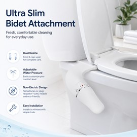 Ultra-Slim Bidet Attachment for Toilet Seats – Non-Electric Dual Nozzle Sprayer with Adjustable Water Pressure  7-8 North America