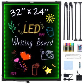 VEVOR 32"x24" LED Message Writing Board, Menu Sign Boards, Illuminated Erasable Lighted Chalkboard, Neon Effect Drawing Panel with 8 Fluorescent Chalk Markers and Remote Control
