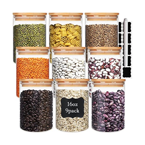 Glass Food Storage Containers Jars with Airtight Bamboo Lid 16oz