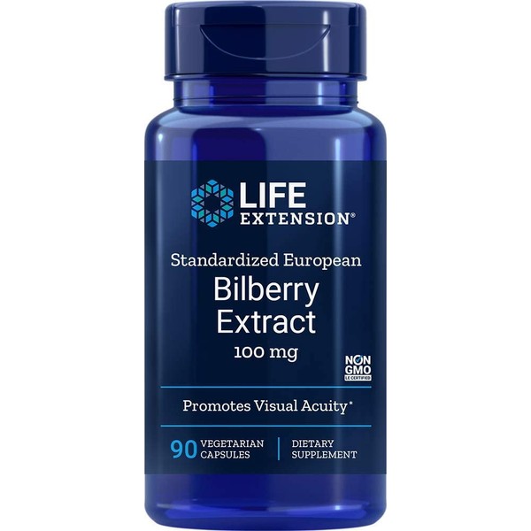 Life Extension Standardized European Bilberry Extract 100 mg – for Eye Health & Ocular Support – Gluten-Free, Non-GMO, Vegetarian – 90 Vegetarian Capsules