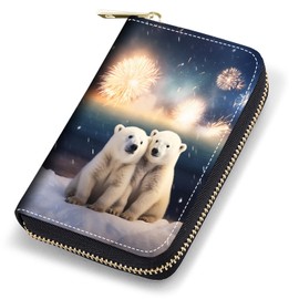 stmedazm Credit Card Holder Wallets for Women, RFID Blocking Small Leather Card Case Wallet with Zipper Accordion Wallets, Cute Polar Bear