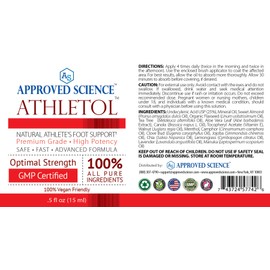 Approved Science Athletol - Rapid Athlete's Foot Relief with Undecylenic Acid (25% USP) & Tea Tree Oil - All Natural Vegan Friendly Formula 6 Bottles - 05 Fl. Oz