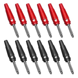 Pack of 12 4 mm Banana Plugs, Banana Plug, 32 A, Gold-Plated Solder Type Adapter, High Current for Multimeter Test Leads, Red and Black