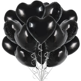 TONIFUL 30Pcs 18 Inch Black Heart Balloons Black Heart Shape Foil Mylar Balloons Decoration for Birthday Valentine's Day Wedding Bridal Shower Anniversary Engagement Party Supplies