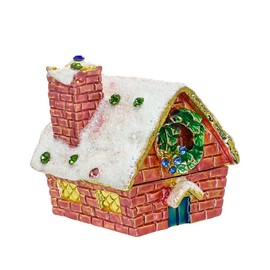 YU FENG Christmas House Figurine Trinket Boxes Hinged Rhinestones Jeweled Enamel Jewelry Ring Ornament Metal Colorful Box