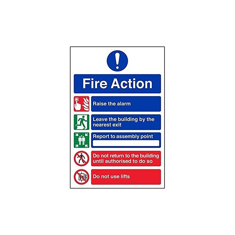 V Safety 5 Message Fire Action Notice Sign - 210mm