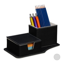 Relaxdays Desk Organiser for Notes and Pens, Tidy, Faux Leather, HBT 9 x 23.5 x 12 cm, Table Butler, Black