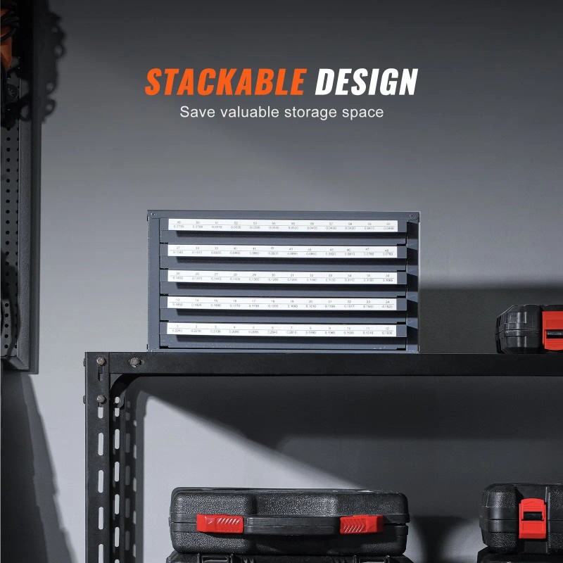 Five-Drawer Steel Drill Bit Dispenser Cabinet Organizer with #1 to