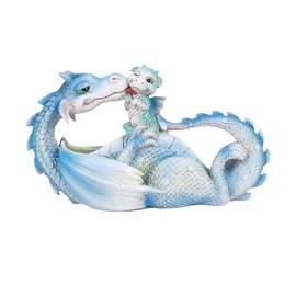 ICE ARMOR 8.25" W Blue and White Dragon with Baby Figurine Statue