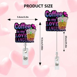 JaoZuyard Coffee is My Love Language Nurse Badge Reel Retractable Glitter Cute Purple Name Tag Acrylic Alligator Clip Valentines Badge Clip ID Badge Holder for Work Teacher RN Student Cop Office Staff