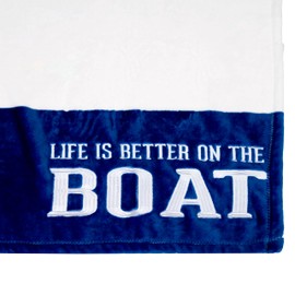 Pavilion - Boat Royal Plush Throw Blanket, Boat Owner Novelty Gift, Boat Captain Fleece Throw, Awning Strip Blue Throw, Navy Blue Nautical Blanket for Sofa, 1 Count, 50 x 60 inches, White/Navy