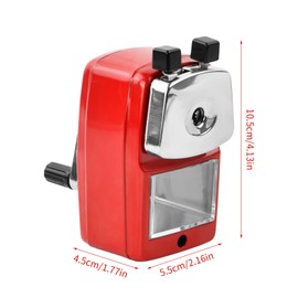 Pencil Sharpener with Container, Metal Sharpener with Crank, Manual Sharpener for Desk, Pencil, Kids, School, Office (Red)
