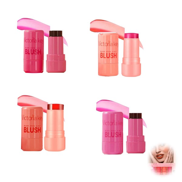 4 Pcs Milk Jelly Blush Stick, Long Lasting 3 in