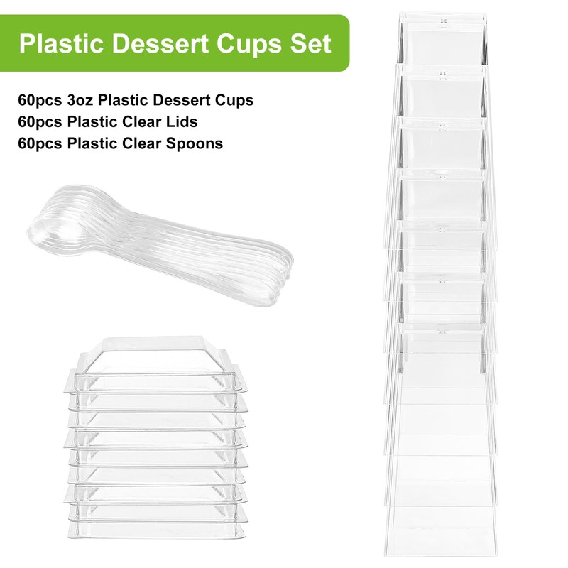 Moretoes 60 Pack 3oz Dessert Cups, Mini Square Appetizer Cup
