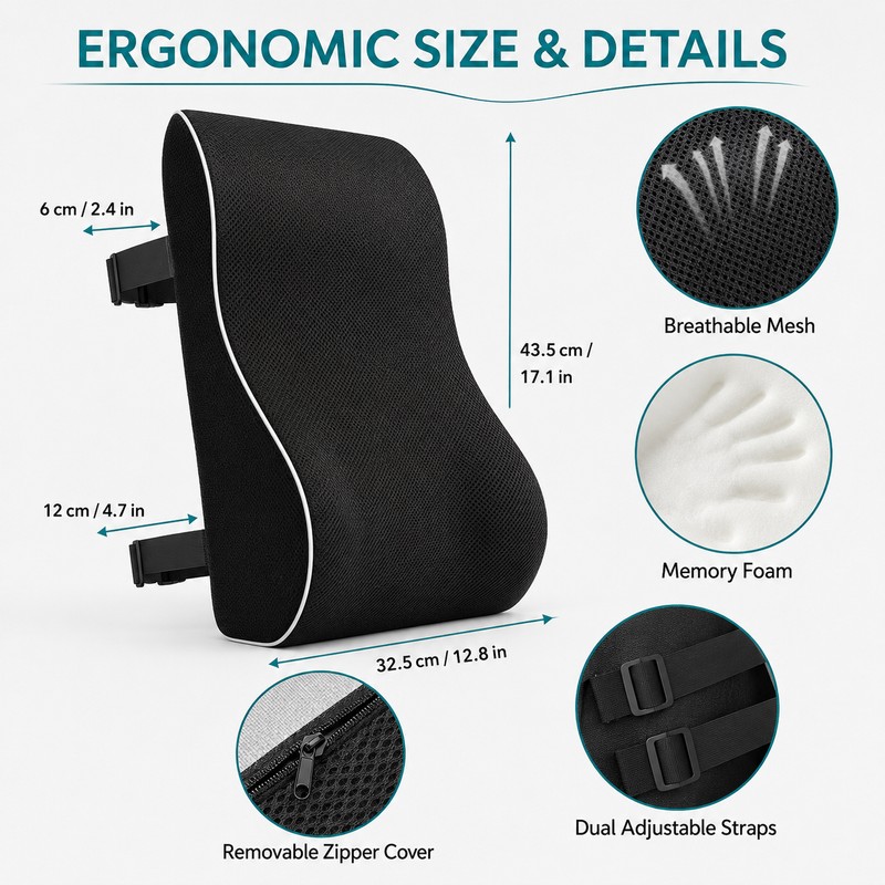 Memory Foam Lumbar Support Pillow for Office Chair and Car