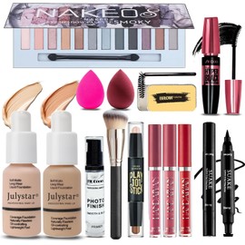 Geyomi Kit De Maquillaje Completo Para Mujer, Incluye 12 Colores De Sombras De Ojos, Base Y Prebase, Labiales, Delineador De Ojos, Máscara De Pestañas, Barra De Contorno, Jabón Para Cejas, Brocha Y Es