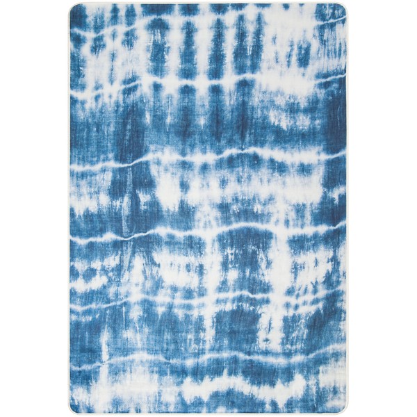 SAFAVIEH Daytona Collection Abstract Machine Washable Living Room Bedroom Dining Area Rug, 4' x 6', Ivory/Blue