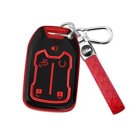 FT FUNTOR for Chevy key fob cover with keychain 5 button Soft TPU key fob holder fit for GMC Sierra Suburban Tahoe Acadia Sierra Terrain Yukon Silverado 1500 2500HD 3500HD for GMC accessories (Red)