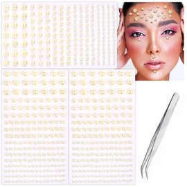 Self Adhesive Pearl Stickers, Flat Back Pearls Sticker Gems for Hair, Face, Makeup, Eye, Nail, Crafts, 5 Sizes 3/4/5/6/8mm(Off White)