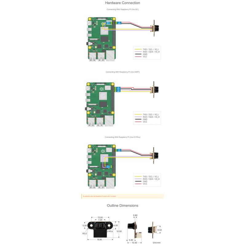 TOF Mini Laser Range Sensor, 7.8 m Distance, ±4 cm