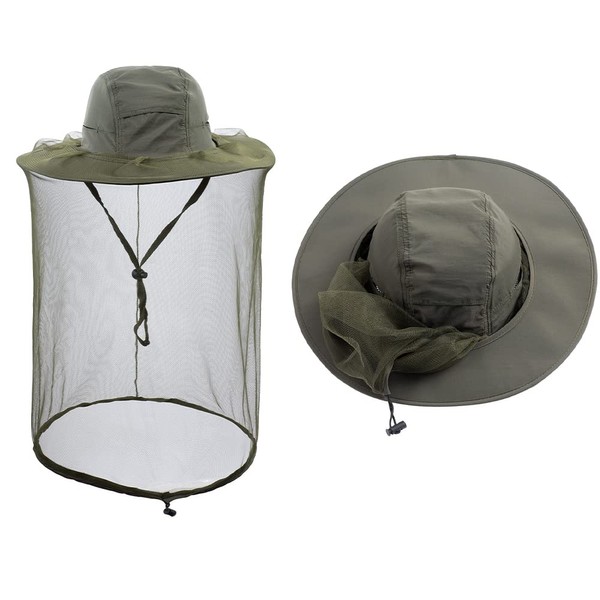 HunterBee Mosquito Net Hat Insect Hats with Net Beekeeper Beekeeping Veil Hat Safari Hiking Gardening Mesh Hood, Army-green