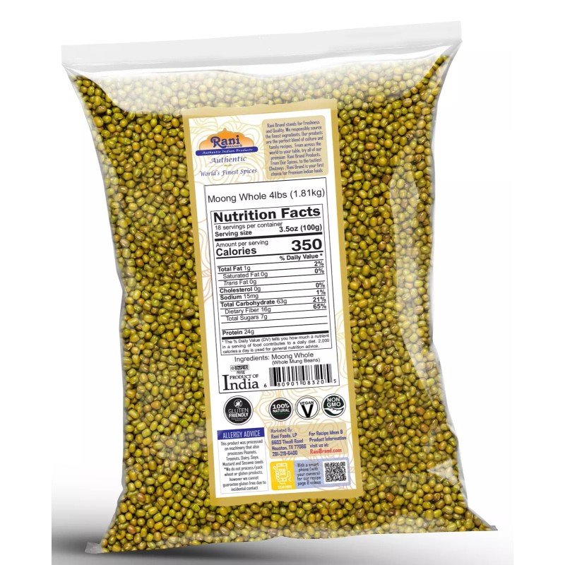 Rani Moong Whole Lentils Indian 4lbs (64oz) (Ideal for cooking