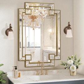 Jesantab Antique Gold Mirror for Bathroom, 24x36 Inch Rectangle Bathroom Vanity Mirror for Over Sink, Modern Decorative Mirror for Living Room Entryway Fireplace Mantel (Horizontal/Vertical)