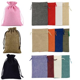 15Pcs Bags Drawstring Storage Bag Bulk Linen Calico Cotton Tote Gift, Reusable Gift Bags for Birthday, Wedding Favors, Art and DIY Craft