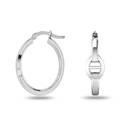 LeCalla 925 Sterling Silver Lightweight Oval Anchor Hoop Earrings with Click Closure for Women, Silver, No Gemstone