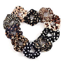 SZITW 10-Piece Soft Velvet Ponytail Holder - Animal Print Velvet Leopard - Stylish Animal Print Hair Bun for Women and Girls
