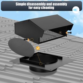 8 Inch Roof Vent Cap,Roof Vents with Damperand Grille That,Removable Roof Vent,8'' Exhaust Vent Wall Vent for Ventilation System,Black