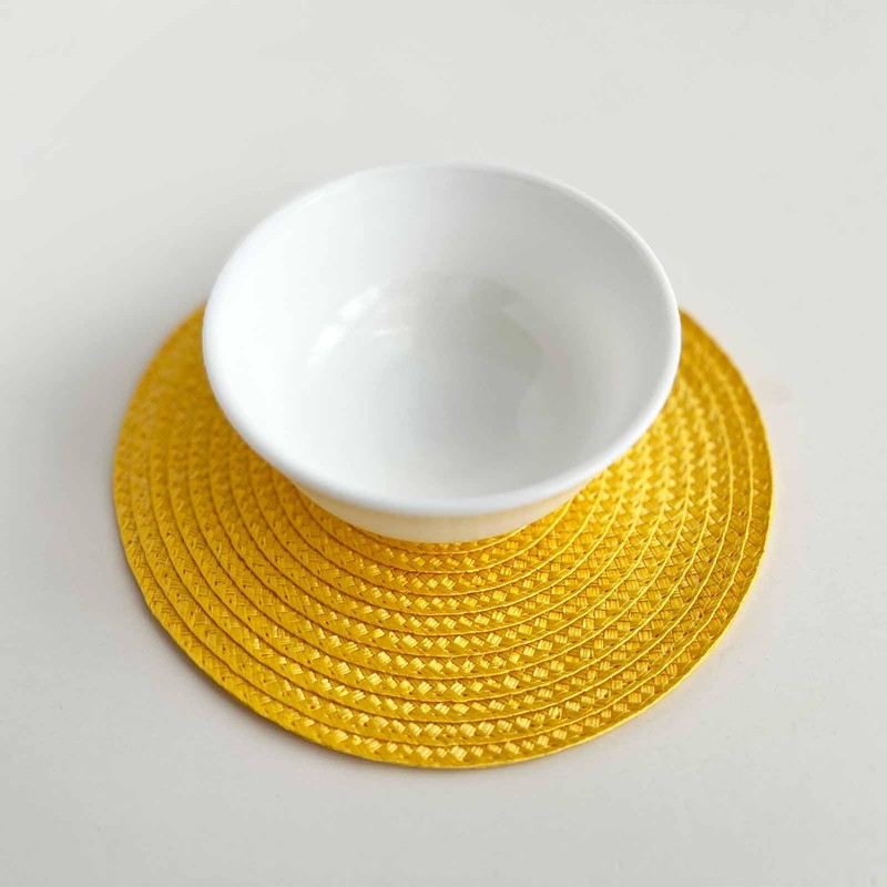 FitLit Round Woven Placemats 18cm Dining Table Mats (Yellow)
