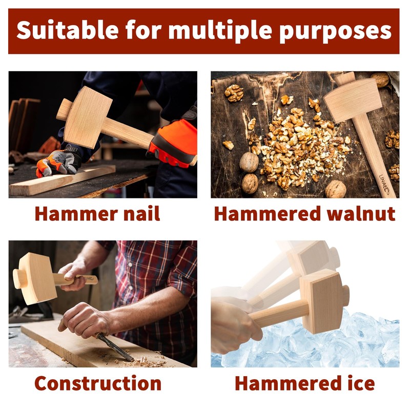 12" Wooden Mallet Manual Ice Hammer Mallet Beech Solid Carpenter