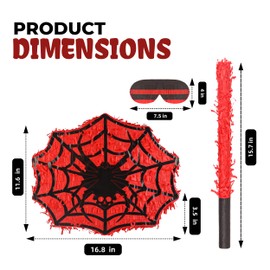 Birchio Spider Pinatas Bundle with a Blindfold and a Bat (16 x 13 x 4 Inches), Perfect for kid's Birthday Parties, Mexican Theme Parties, Decorations