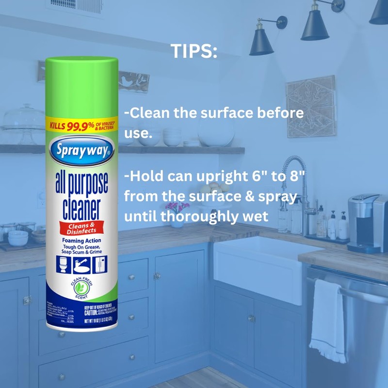 Sprayway All Purpose Disinfectant Cleaner, Foaming Action, 19 Ounce