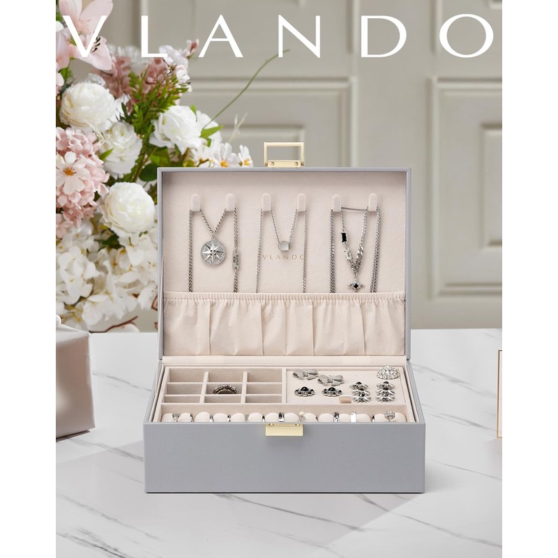 Vlando Accessory Case, 2 Layers, Large Capacity, Jewelry Box, Removable
