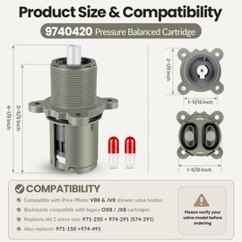 Fluronic Pressure Balanced Cartridge 9740420 Compatible with Price Pfister Shower Cartridge, Shower Valve Cartridge Replacement Parts Compatible with Price Pfister 0X8/JX8/VB8/JV8 Tub & Shower Valves