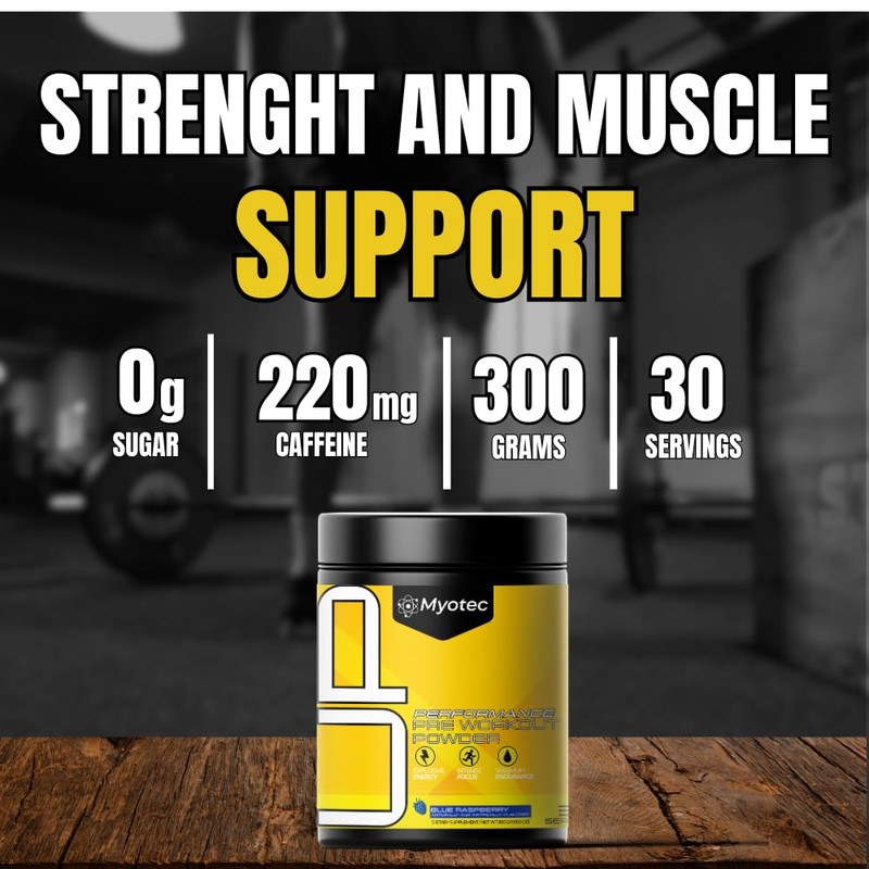 MYOTEC UP Mid Stimulant Pre Workout Powder, Energy Focus Pumps,