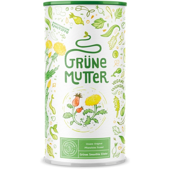 Green Mother - Poudre à boire - Elixir Super-alimentaire - Herbe de blé, Ortie, Chardon-Marie, Algues, Alfalfa, OPC et autres compléments alimentaires - Coenzyme Q10-600 grammes poudre à boire