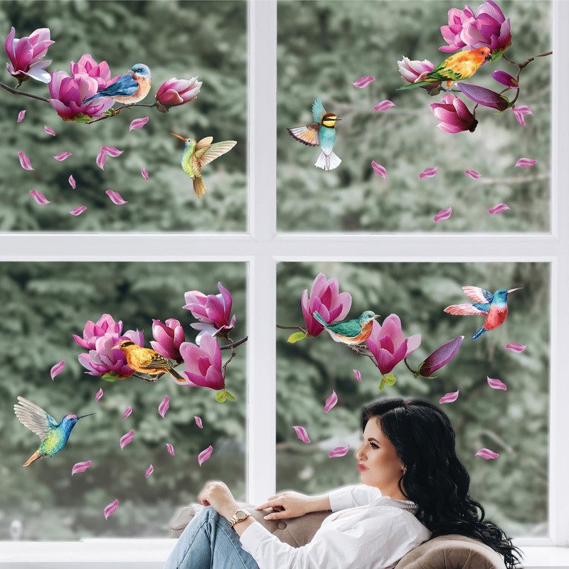 WALPLUS Flower Window Stickers Double Sided Spring Window Stickers Reusable