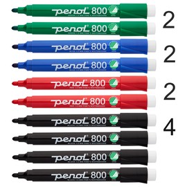 PENOL Whiteboard Markers, 10 Whiteboard Pens in Multicolours - 800, 1.5mm Bullet Tip Dry Erase Marker with Nordic Swan Ecolabel, Non-Toxic & Odorless Board Pens for Office, Schools and Home