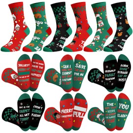 6 Pairs Funny Christmas Socks for Women Men, National Lampoons Christmas Vacation Socks Merch Gifts Family Costume Accessories, Winter Warm Knitted Socks, White Elephant Gifts, Xmas Stocking Stuffers