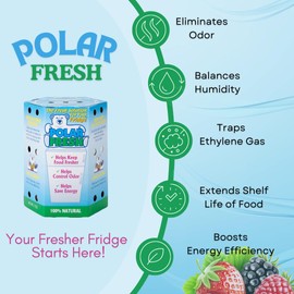 All-in-1 Refrigerator Deodorizer & Produce Saver by Polar Fresh – Fridge Odor Eliminator, Ethylene Gas Absorber, Fridge Moisture Absorber & Efficiency Booster; Surpasses Baking Soda & Charcoal