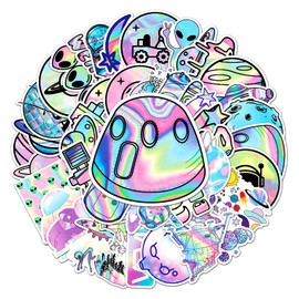 Outer Space Stickers 50PCS Cartoon UFO Decals,Happy Birthday Party Supplies,Vinyl Waterproof Stickers for Water Bottles, Laptop Scrapbook, Skateboard, Funny Alien Decals, Party Supplies