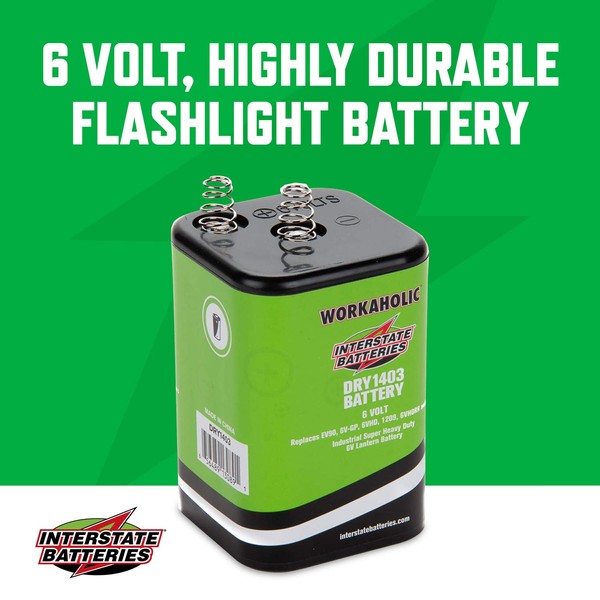 Interstate Batteries 6V HD Lantern Flashlight Battery (DRY1403) 6 Volt 7000 mAH Square Shape Lantern Light (Workaholic) Camping, Hiking, Outdoors, Household (Spring Terminals)…